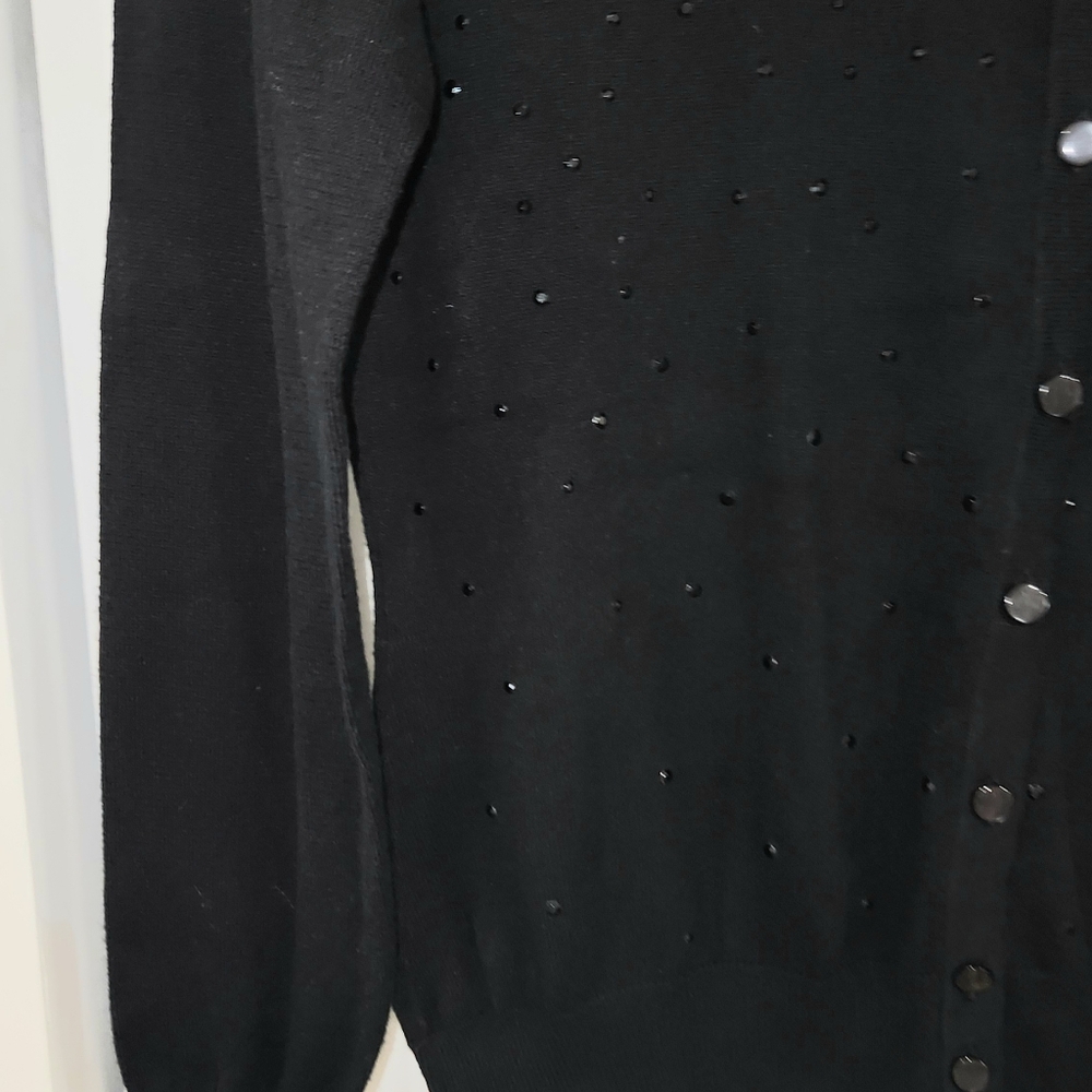 MERONA Black Sparkly Button Down Cotton Long Sleeve Cardigan Sweater Medium - Picture 4 of 7